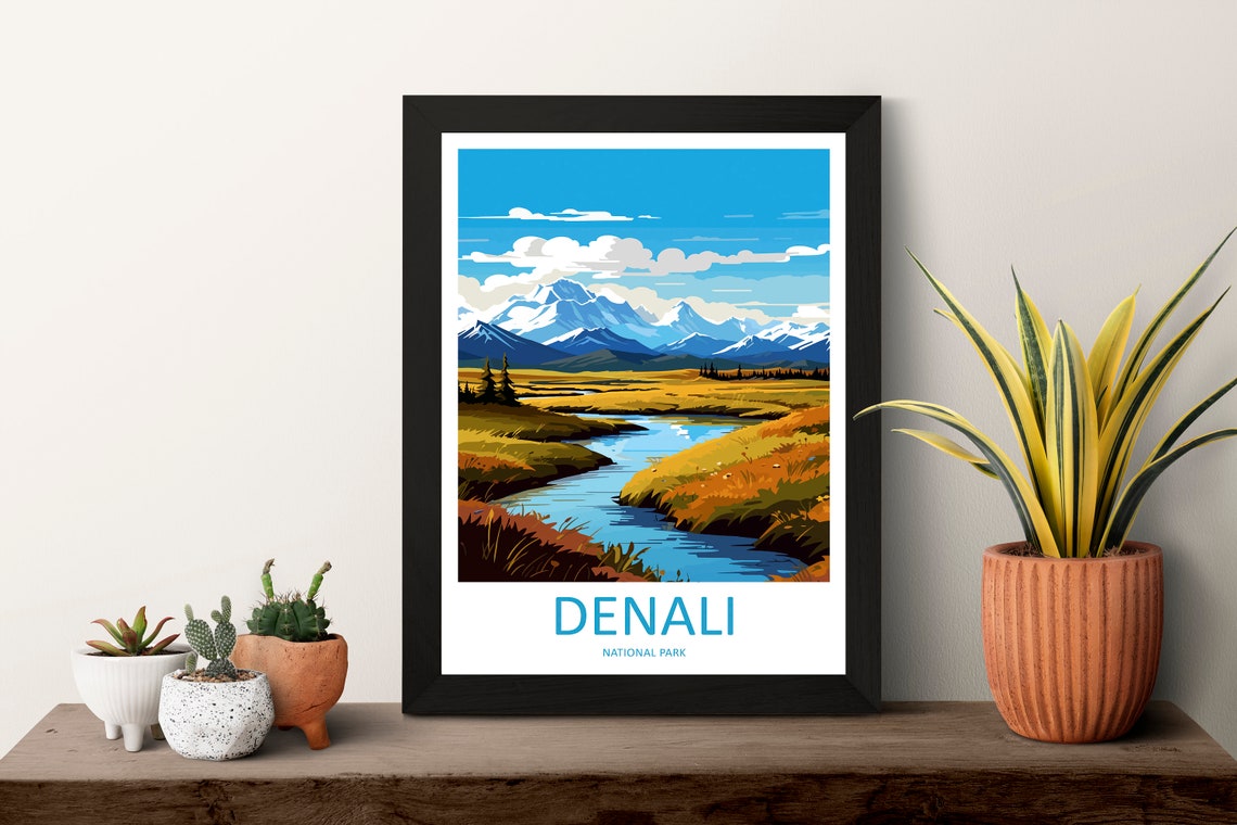 Denali National Park River Valley Snow Capped Peaks Travel Poster - Image 3