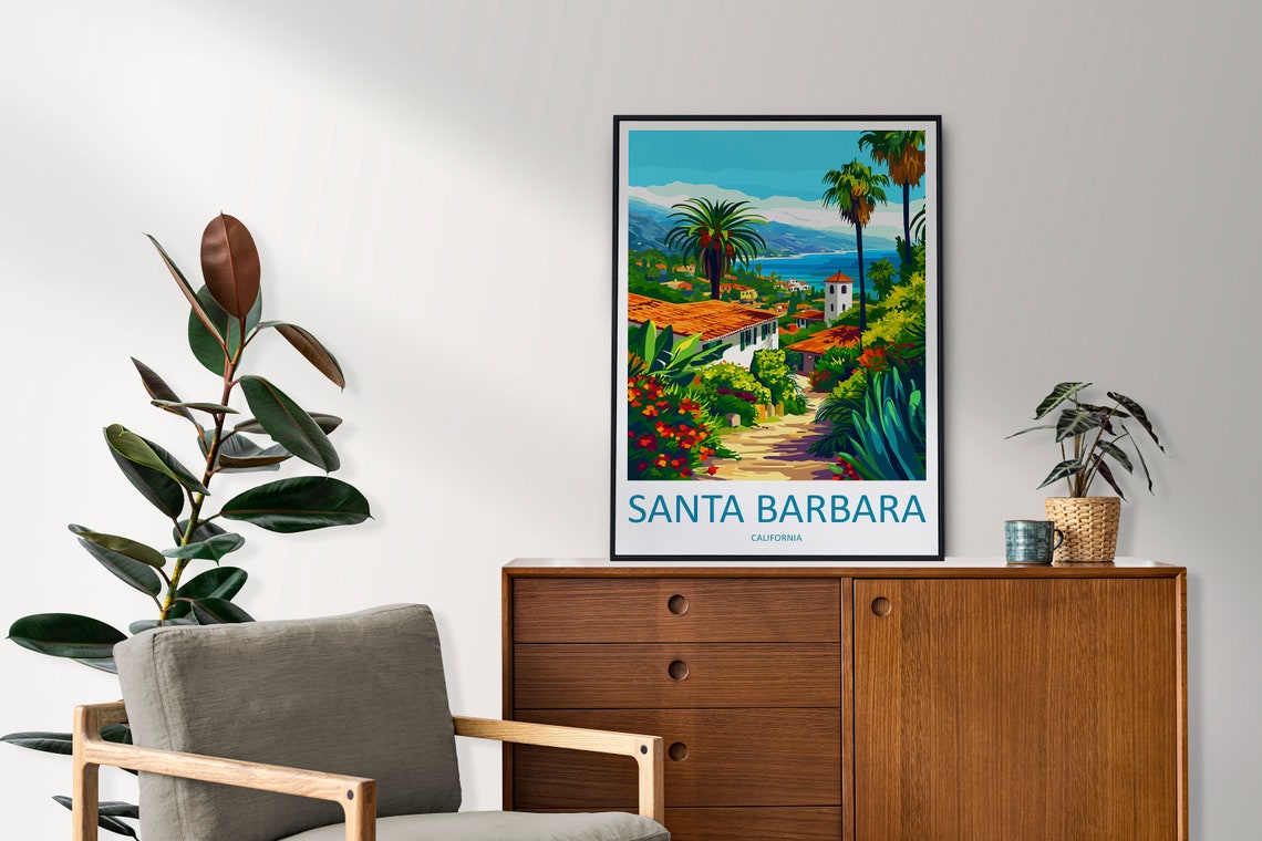 Santa Barbara Spanish Colonial Coastline California Travel Poster - Image 2
