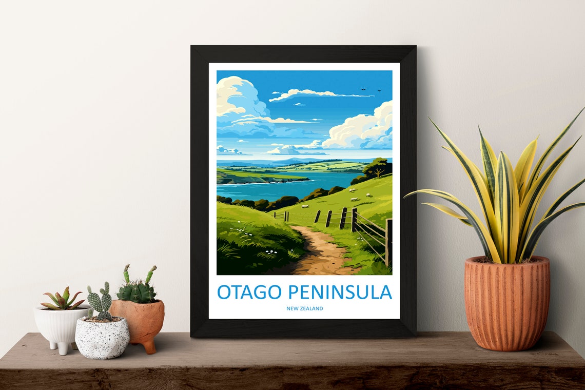 Otago Peninsula New Zealand Sheep Pasture Coast Travel Poster - Image 3