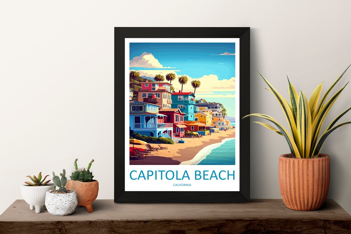 Capitola Beach Colorful Houses California Coast Travel Poster - Image 3