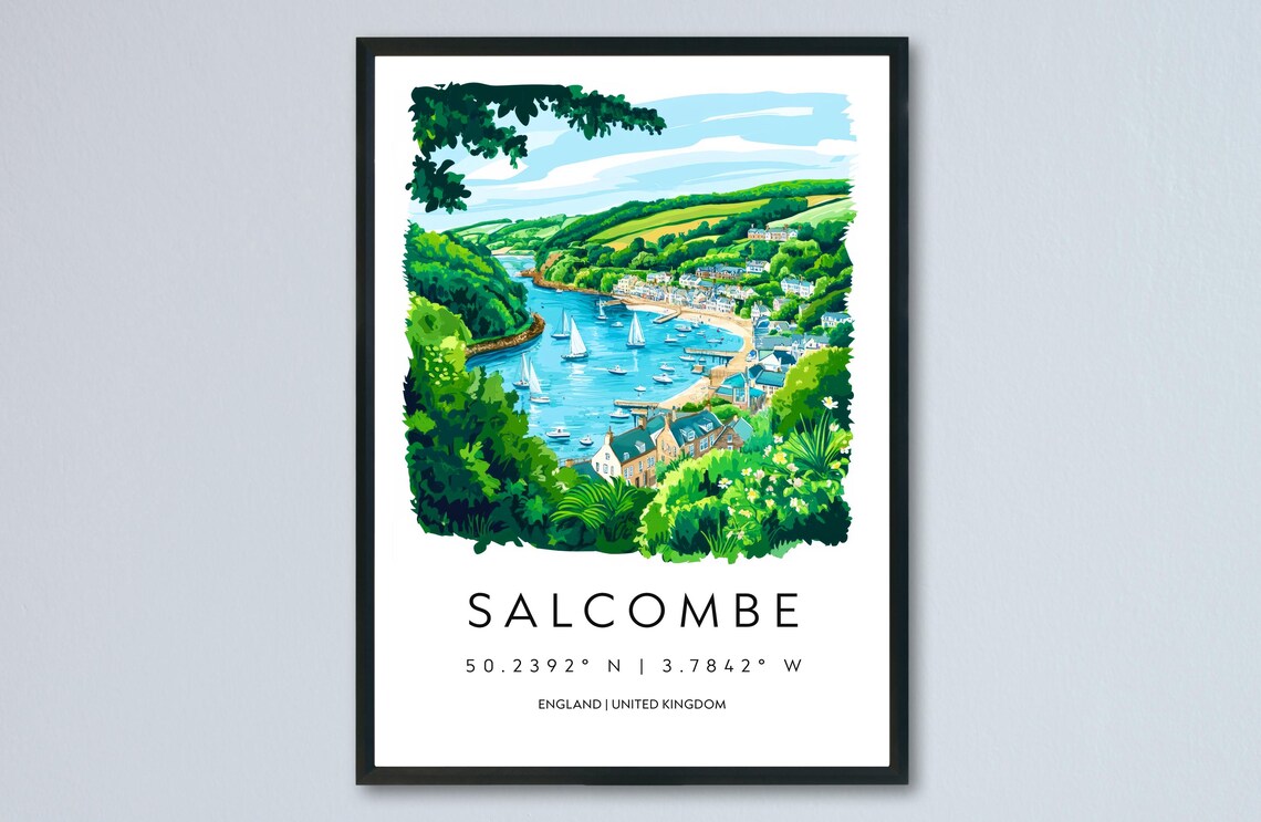 Salcombe England Estuary Sailboats Watercolor Travel Coast Poster