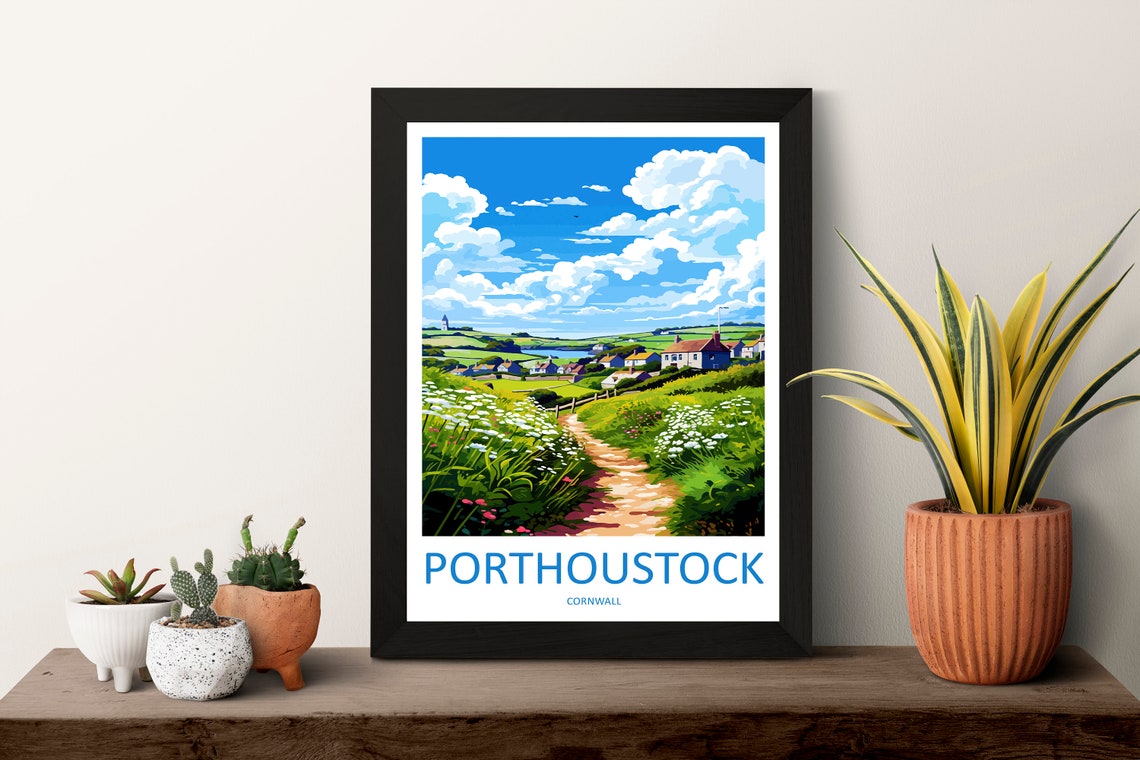 Porthoustock Cornwall Wildflower Footpath Travel Poster Meadow Art - Image 3