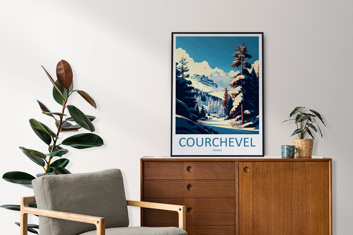 Courchevel France Snowy Alpine Ski Resort Winter Travel Poster - Image 2