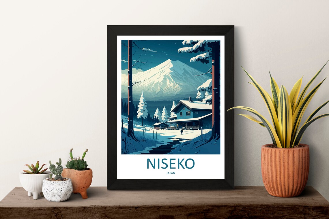 Niseko Japan Snowy Mountain Village Winter Night Scene Poster - Image 3