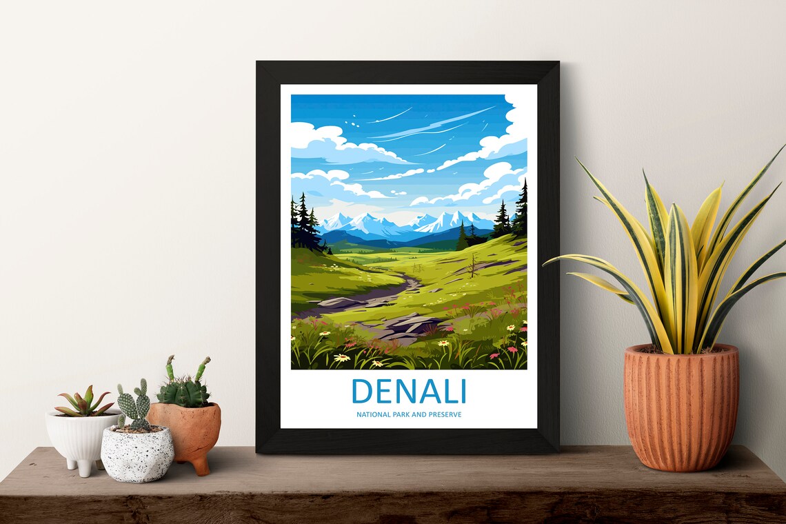 Denali National Park Alaska Wildflower Meadow Mountain Travel Poster - Image 3