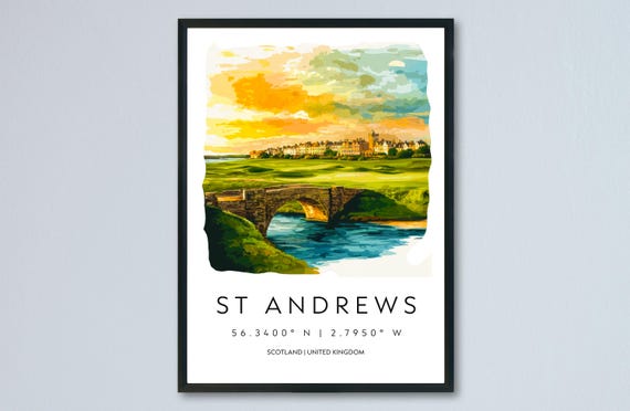 St Andrews Golf Course Watercolor Poster Scotland Travel Print Wall Art Home Decor Gift