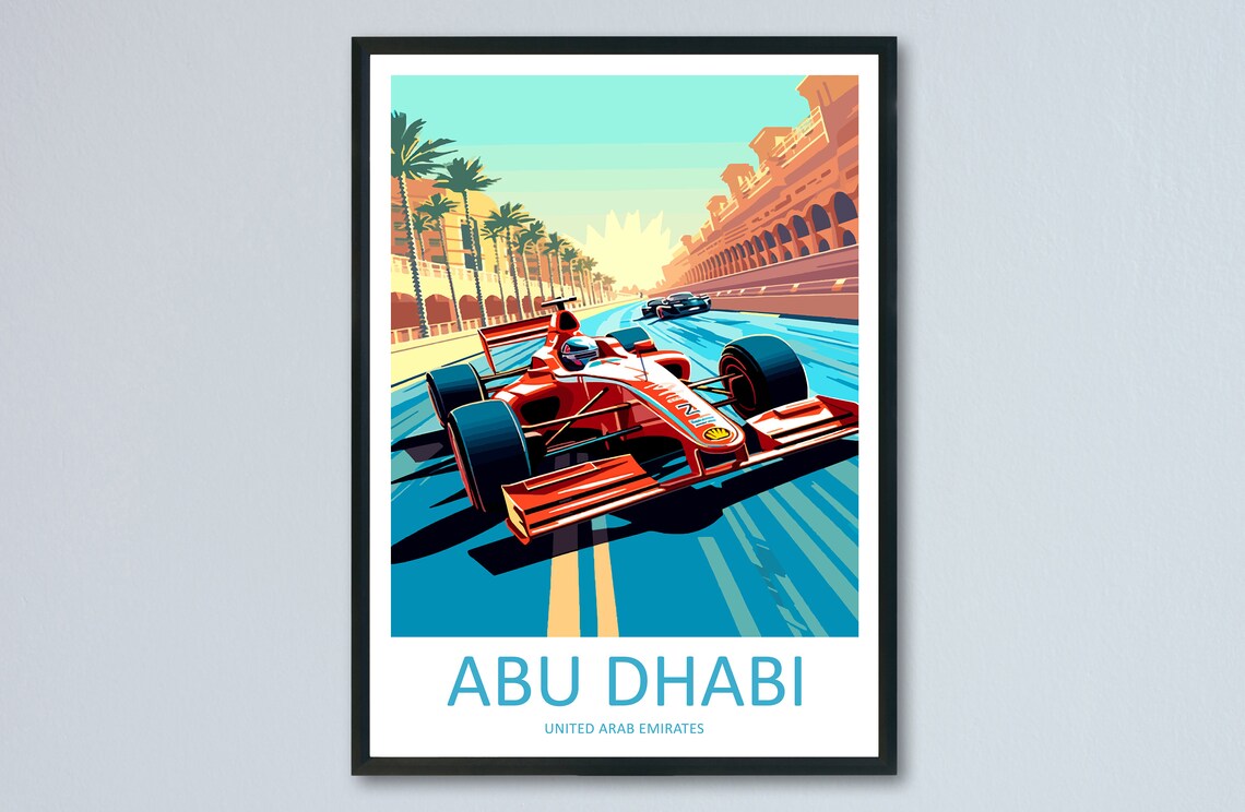 Abu Dhabi UAE Formula Race Cars Track Motorsport Travel Poster