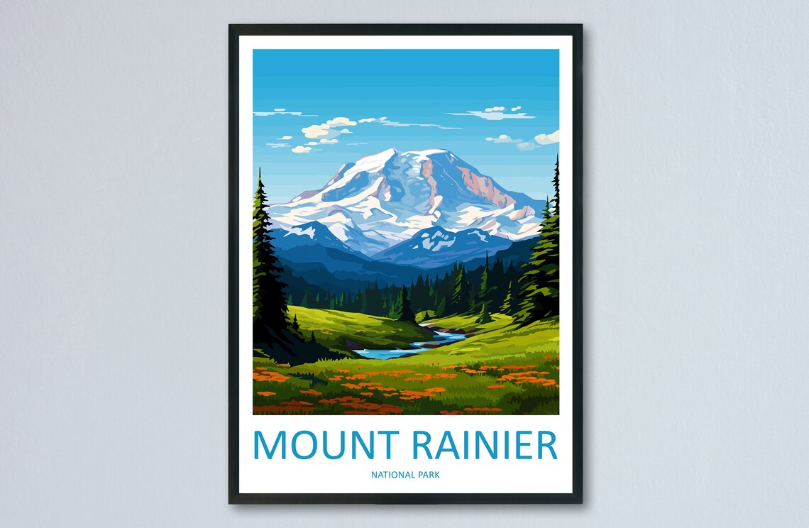 Mount Rainier Art Print, National Park Travel Poster
