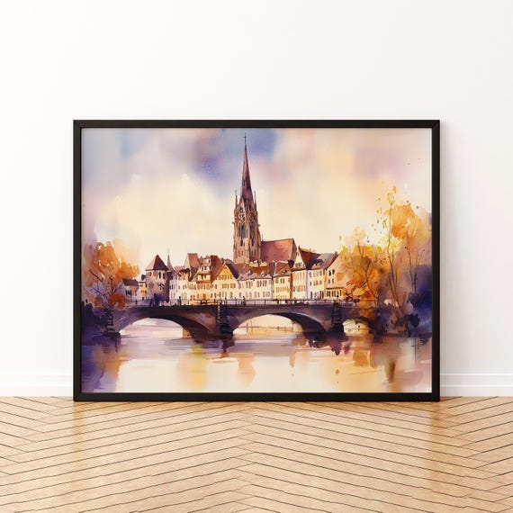 Stuttgart Watercolor Poster Wall Art Hanging Home Dcor Gift Lovers Germany