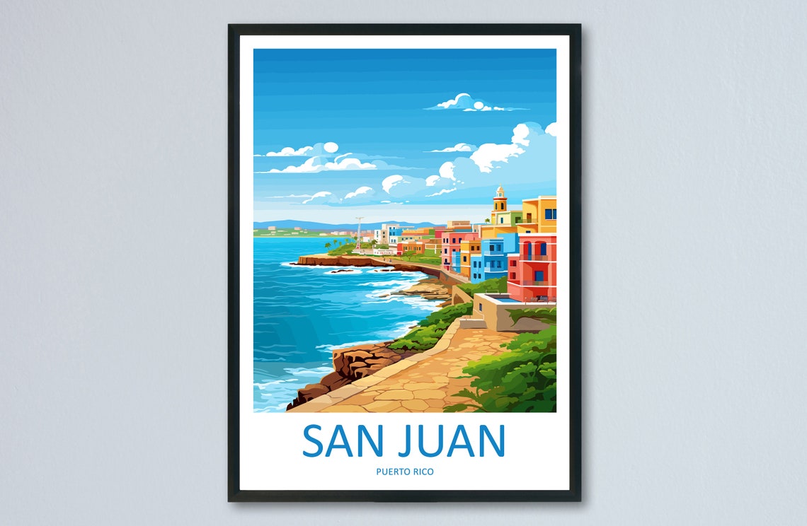 San Juan Old Town Ocean Cliffs Puerto Rico Travel Art Poster