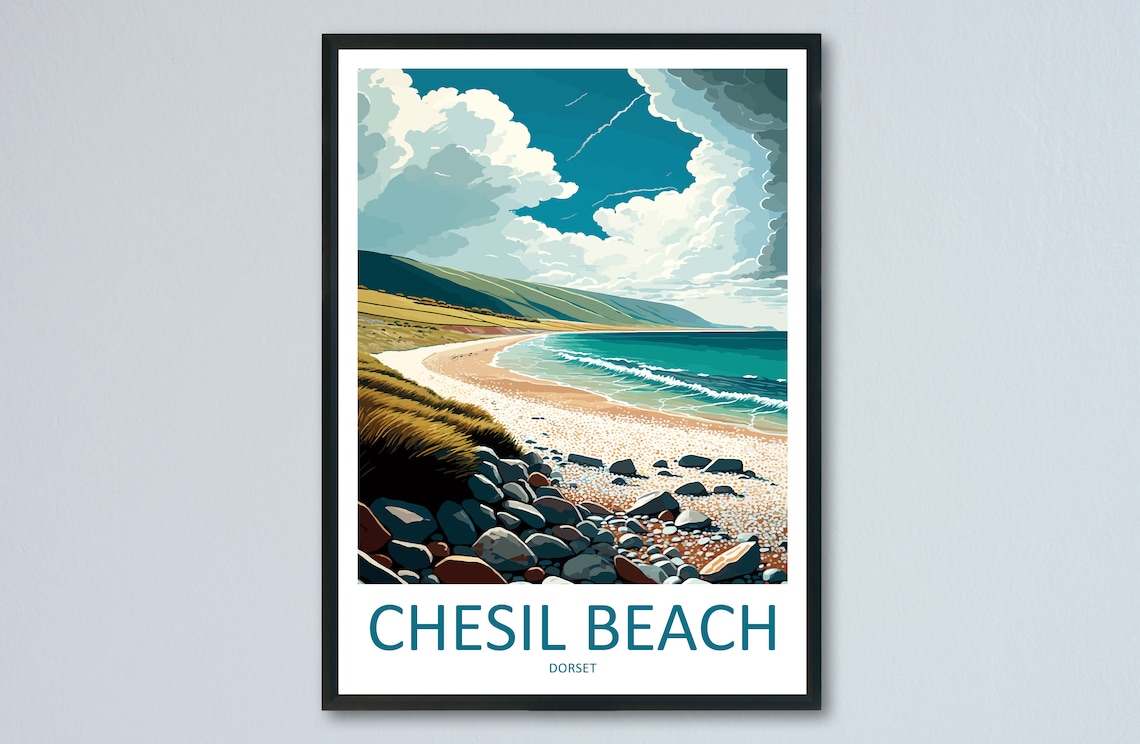 Chesil Beach Travel Poster, England Coastal Wall Art