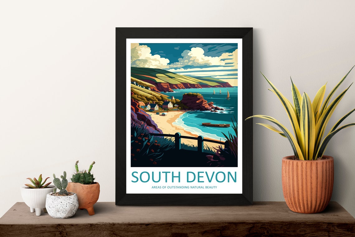 South Devon England Rust Red Cliffs Sandy Cove Sailing Poster - Image 3