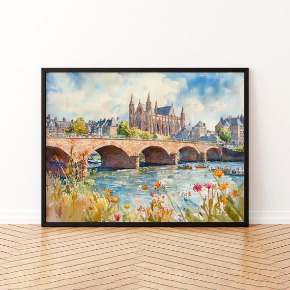 Exeter Watercolor Poster Cathedral City Wall Art Hanging Home Dcor Gift Lovers England