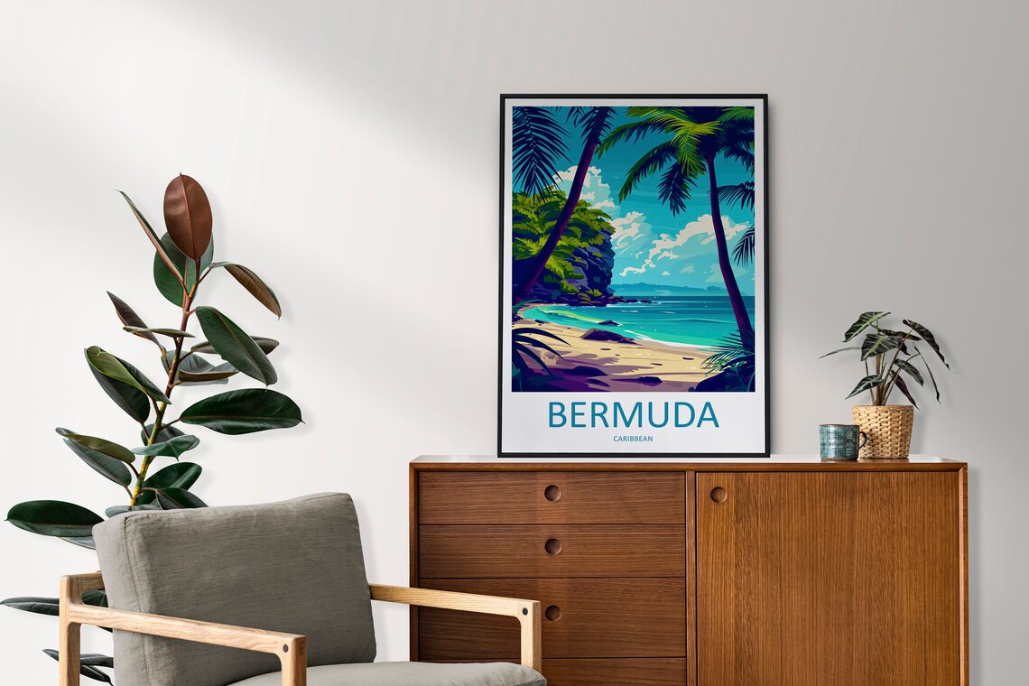 Bermuda Caribbean Tropical Beach Palm Trees Vintage Travel Poster - Image 2