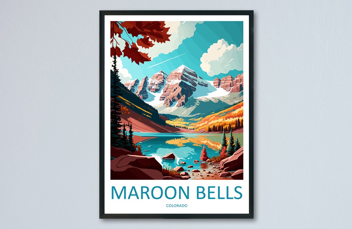 Maroon Bells Travel Poster, Colorado Wall Art