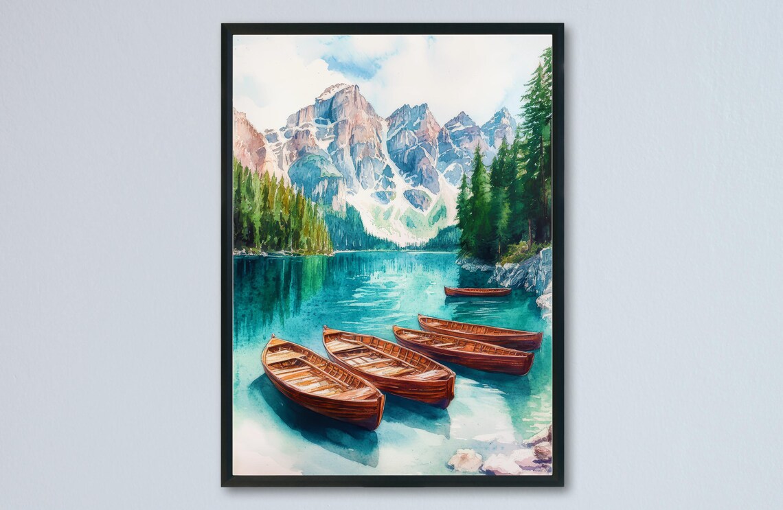 Banff National Park Canada Rockies Turquoise Lake Canoes Poster