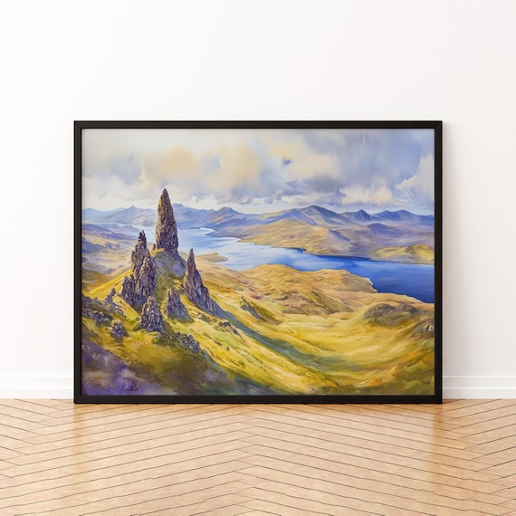 Isle of Skye Old Man of Storr Watercolor Poster Scotland Highlands Decor
