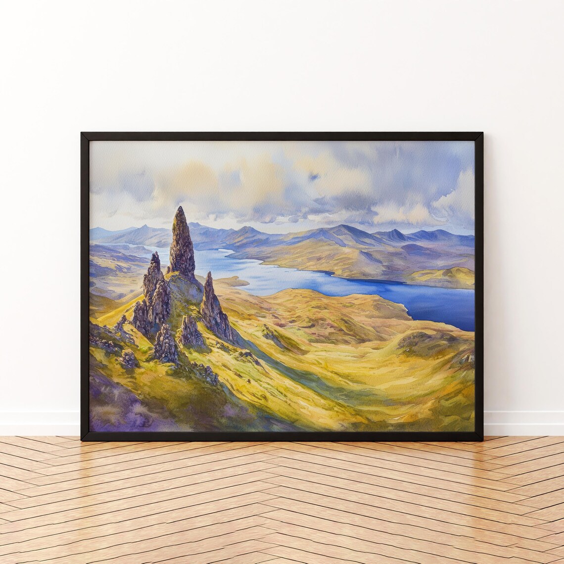 Isle of Skye Old Man of Storr Watercolor Poster Scotland Highlands Decor