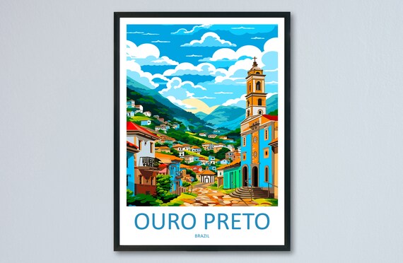 Ouro Preto Brazil Colonial Baroque Church Hillside Travel Poster