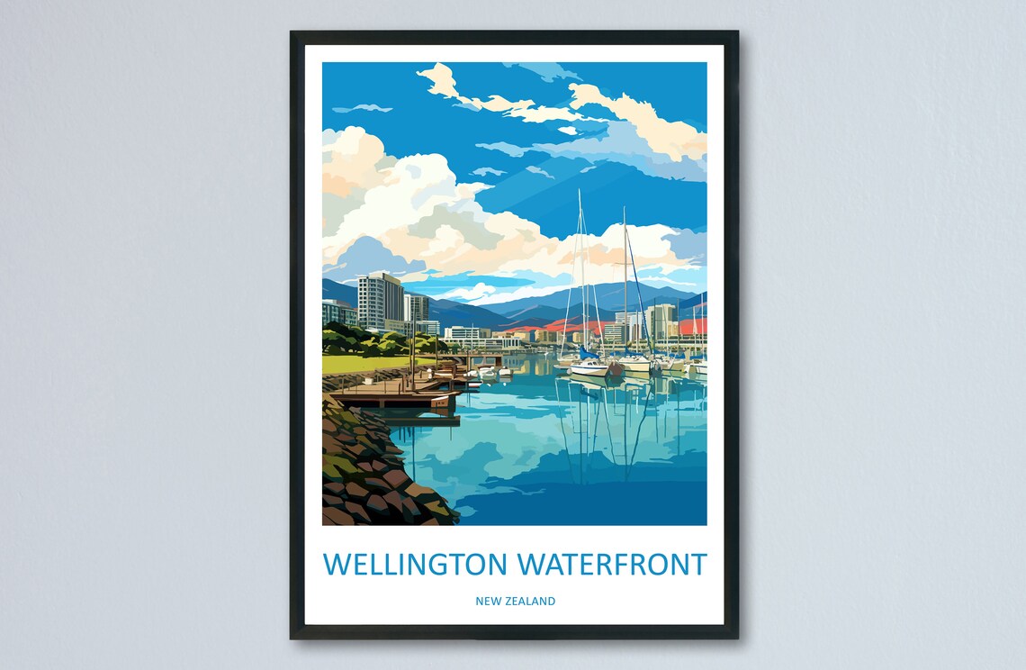 Wellington Waterfront Travel Poster, New Zealand