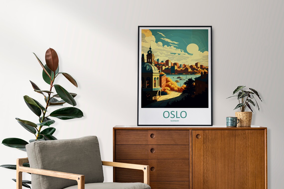 Oslo Norway Golden Hour Harbor Skyline Vintage Travel Poster - Image 2