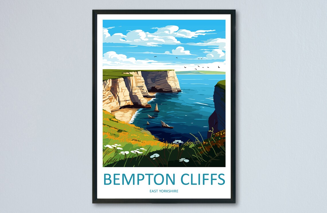 Bempton Cliffs Travel Poster, England Wall Art