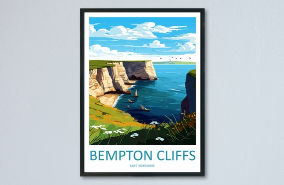 Bempton Cliffs Travel Poster, England Wall Art