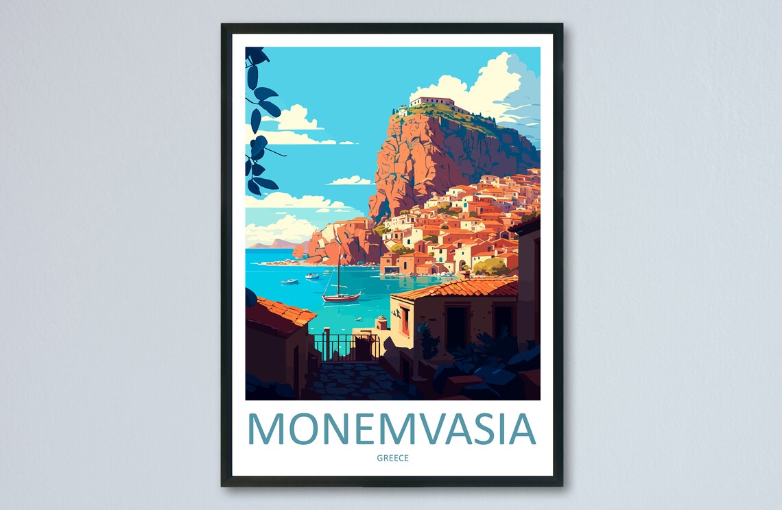 Monemvasia Travel Poster, Greece Wall Art Print