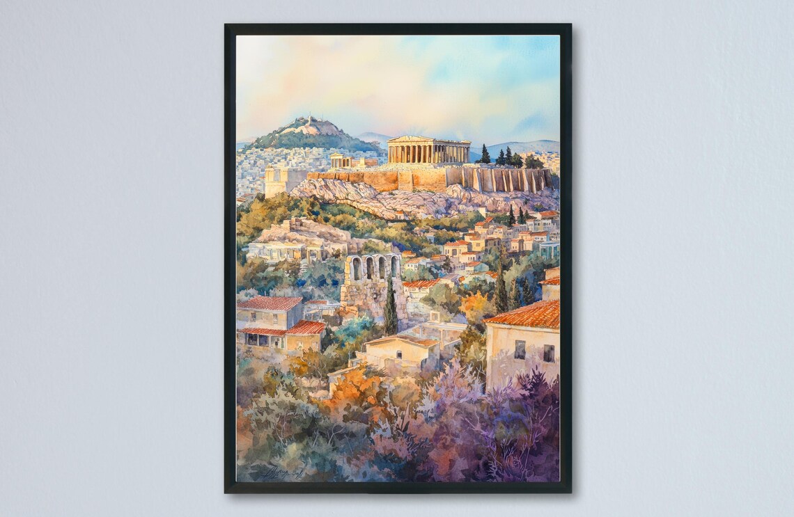 Athens Acropolis Parthenon Watercolor Greece Travel Wall Poster