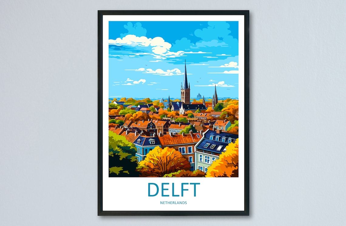 Delft Travel Poster, Netherlands City Art Print