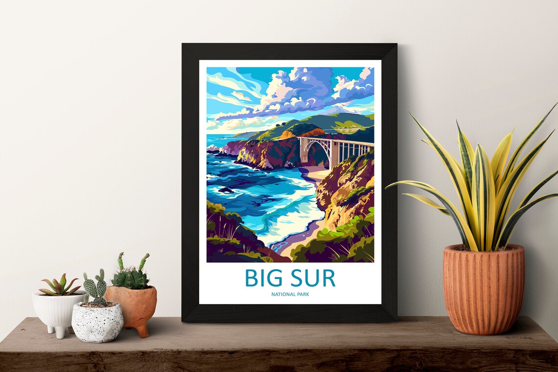 Big Sur California Bixby Creek Bridge Coast Minimal Travel Poster - Image 3