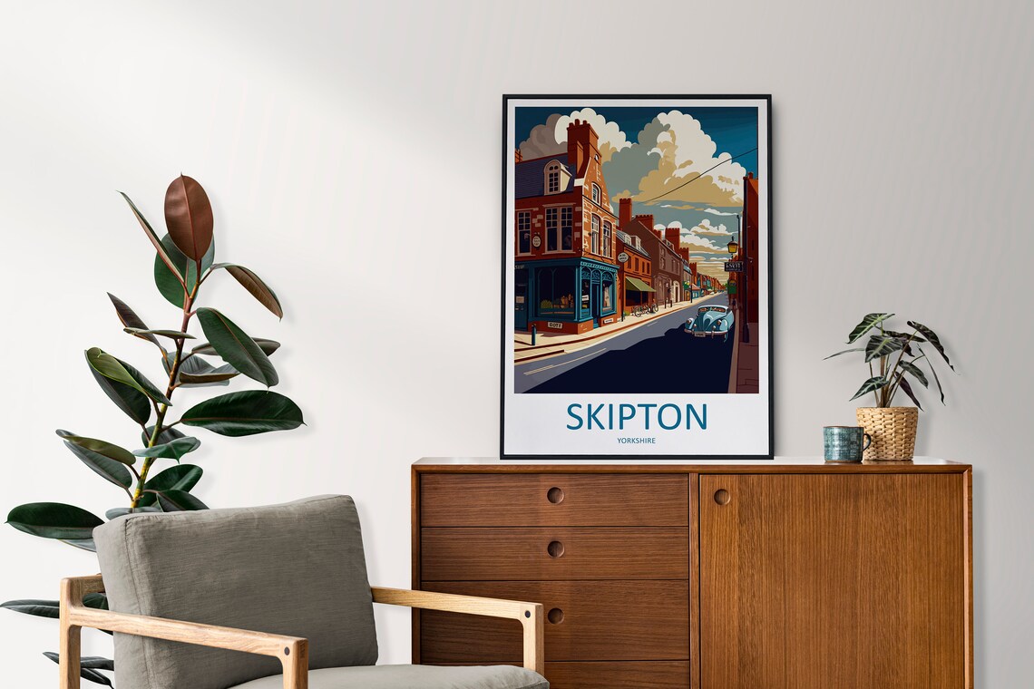 Skipton High Street Classic Car Yorkshire Town Travel Poster - Image 2