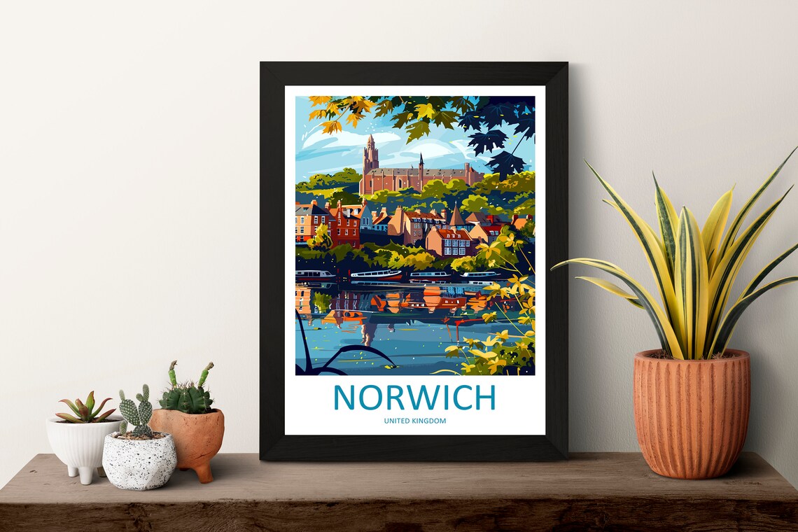 Norwich England Cathedral Riverside City Summer Travel Poster - Image 3