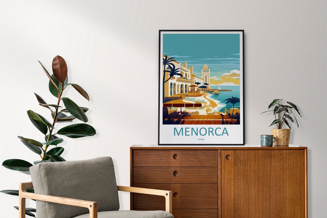 Menorca Spain Seaside Promenade Palms and Beach Balearic Poster - Image 2