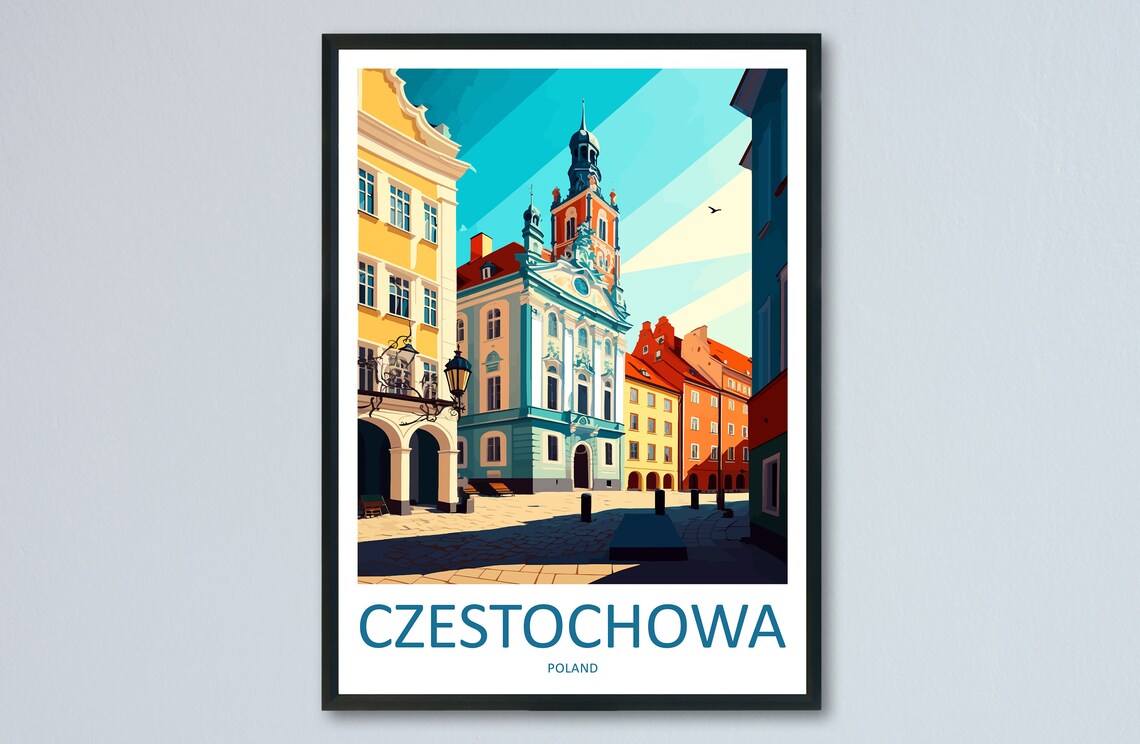 Czestochowa Poland Old Town Baroque Church Colorful Square Poster