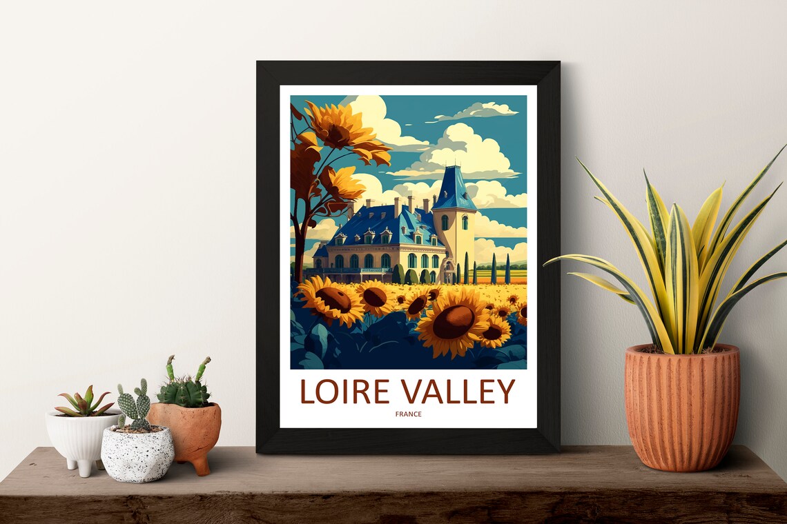Loire Valley France Chateau Sunflower Field Romantic View Poster - Image 3