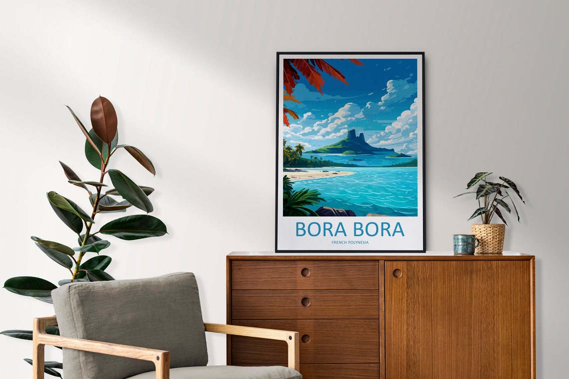 Bora Bora French Polynesia Tropical Lagoon and Volcano Poster - Image 2