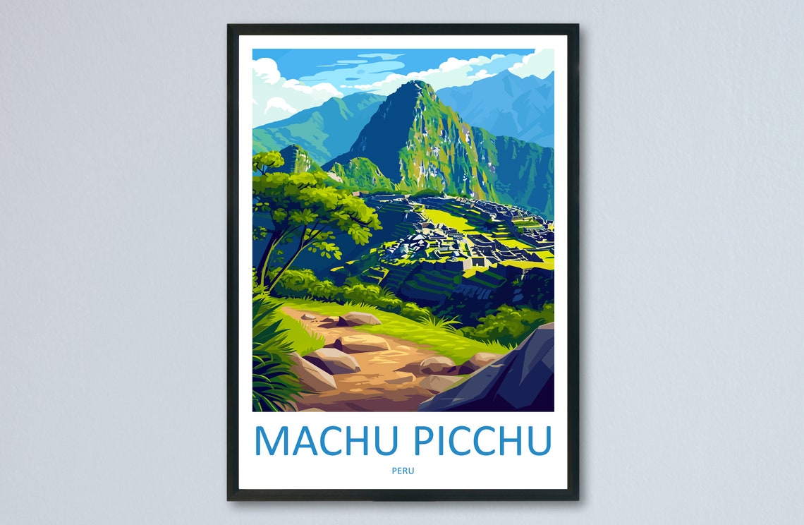 Machu Picchu Peru Inca Ruins Retro Illustration Travel Poster