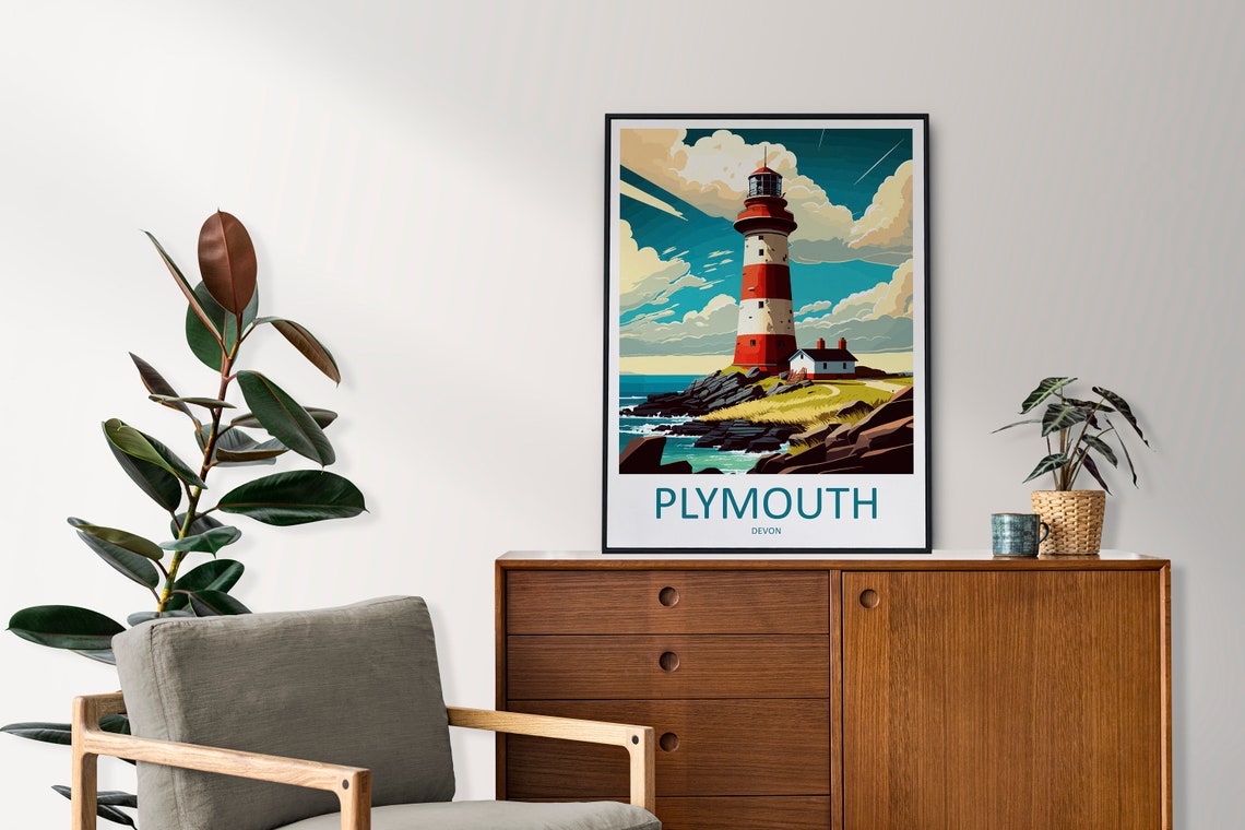Plymouth Travel Print Wall Art Plymouth Wall Hanging Home Dcor Plymouth Gift Art Lovers England Art Lover Gift Plymouth Art Poster - Image 2