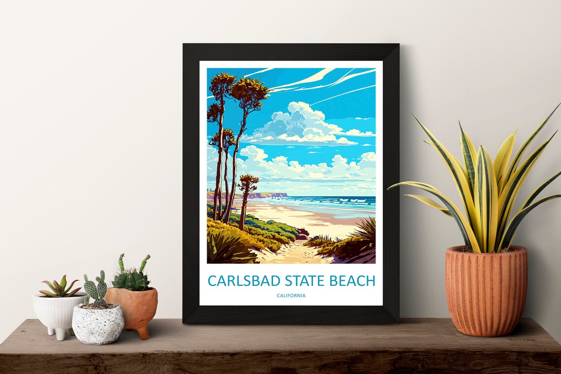Carlsbad State Beach Travel Poster, California Coast - Image 3