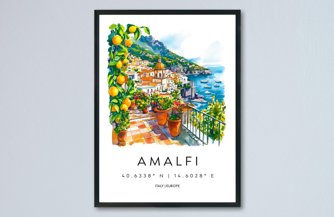 Amalfi Italy Lemon Grove Cathedral Coast Terrace Watercolor Poster