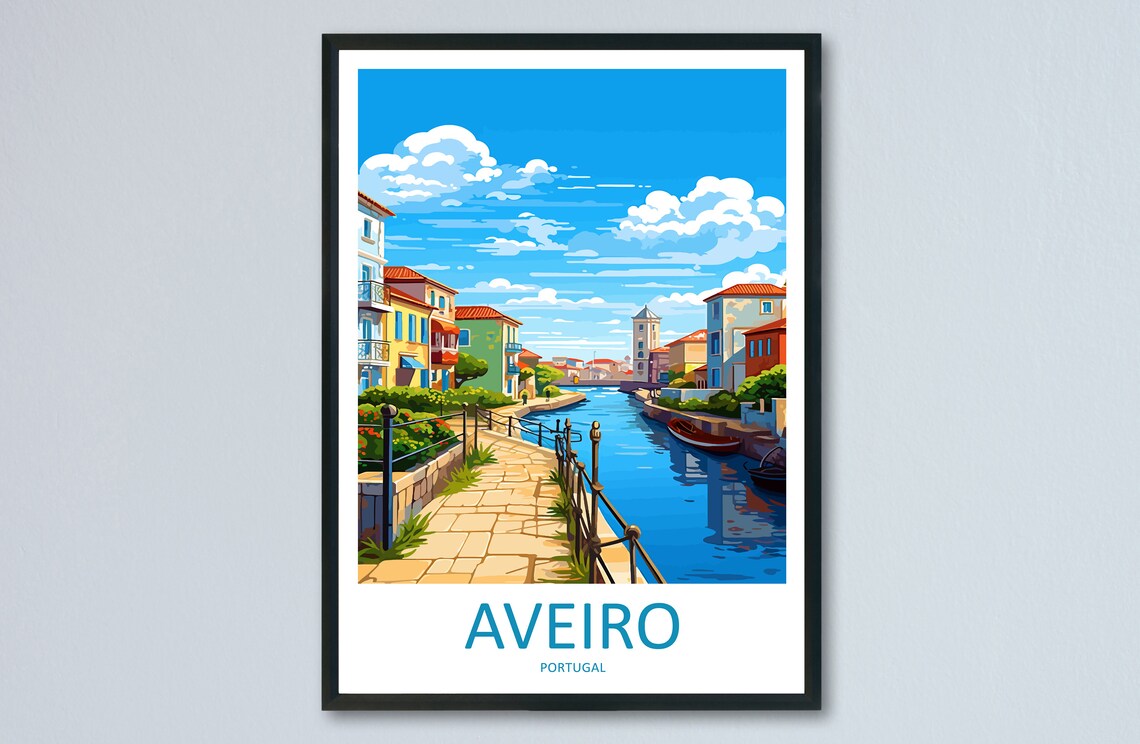 Aveiro Portugal Canal Colorful Houses Gondola Boats Poster Art