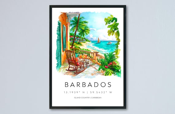Barbados Caribbean Porch With Rocking Chair Beach Watercolor Poster