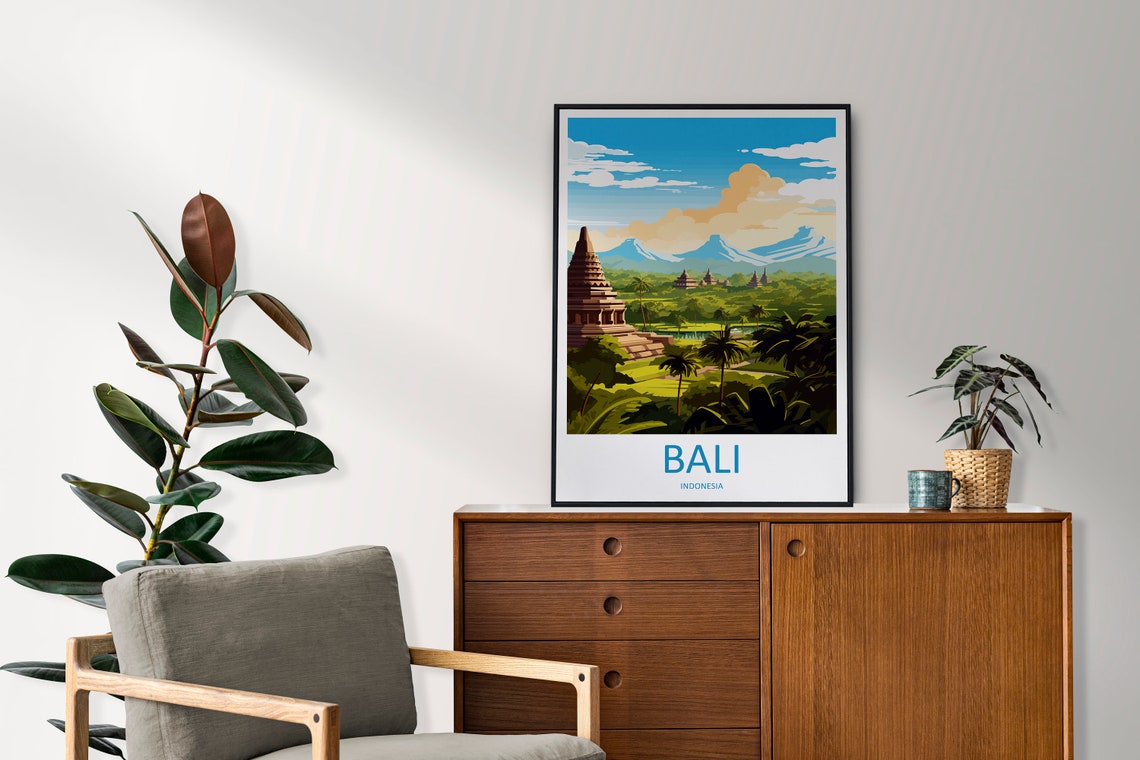 Bali Indonesia Ancient Temples Volcano Lush Palm Jungle Poster - Image 2