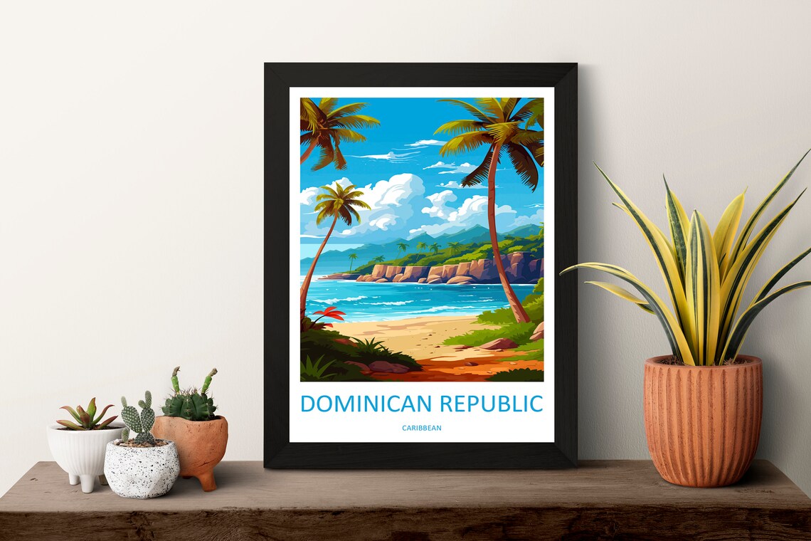 Dominican Republic Caribbean Palm Beach Cove Rocky Cliffs Poster - Image 3