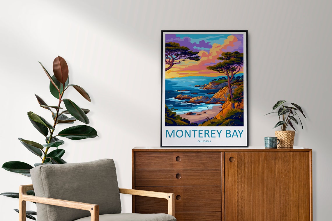 Monterey Bay California Sunset Cliffs Cypress Coast Travel Poster - Image 2