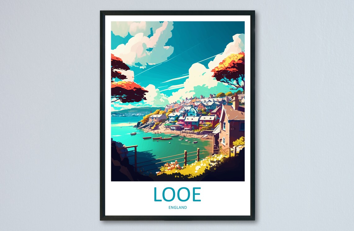 Looe Cornwall Fishing Harbor Village Boats Vintage Travel Poster
