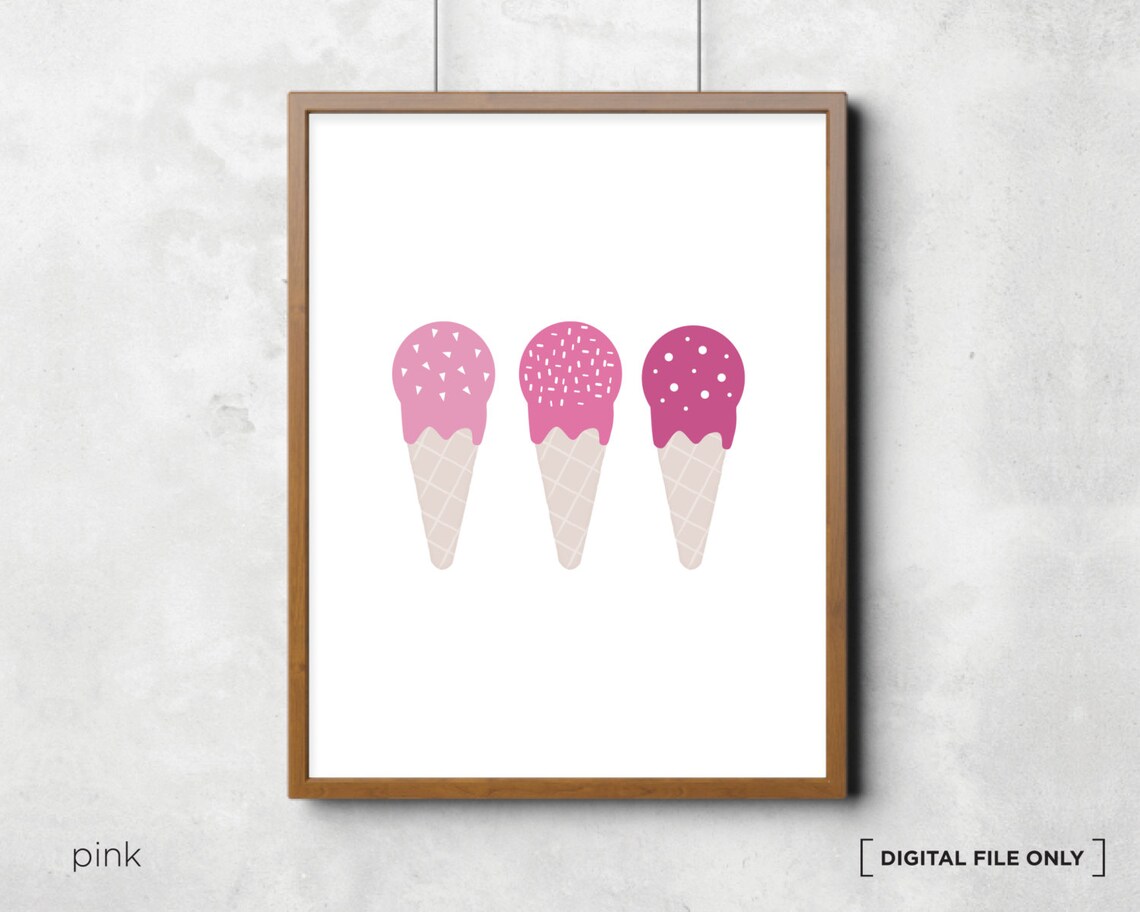 Pastel Ice Cream Cone Trio Sweet Kids Nursery Wall Art Decor - Image 3