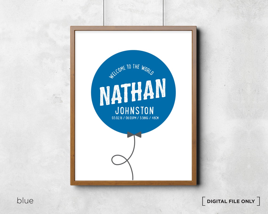 Light Blue Balloon Birth Stats Personalized Nursery Baby Poster - Image 4