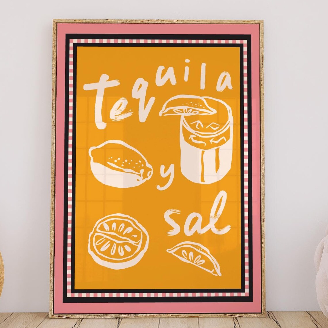 Tequila Y Sal Yellow Cocktail Bar Cart Retro Kitchen Wall Poster